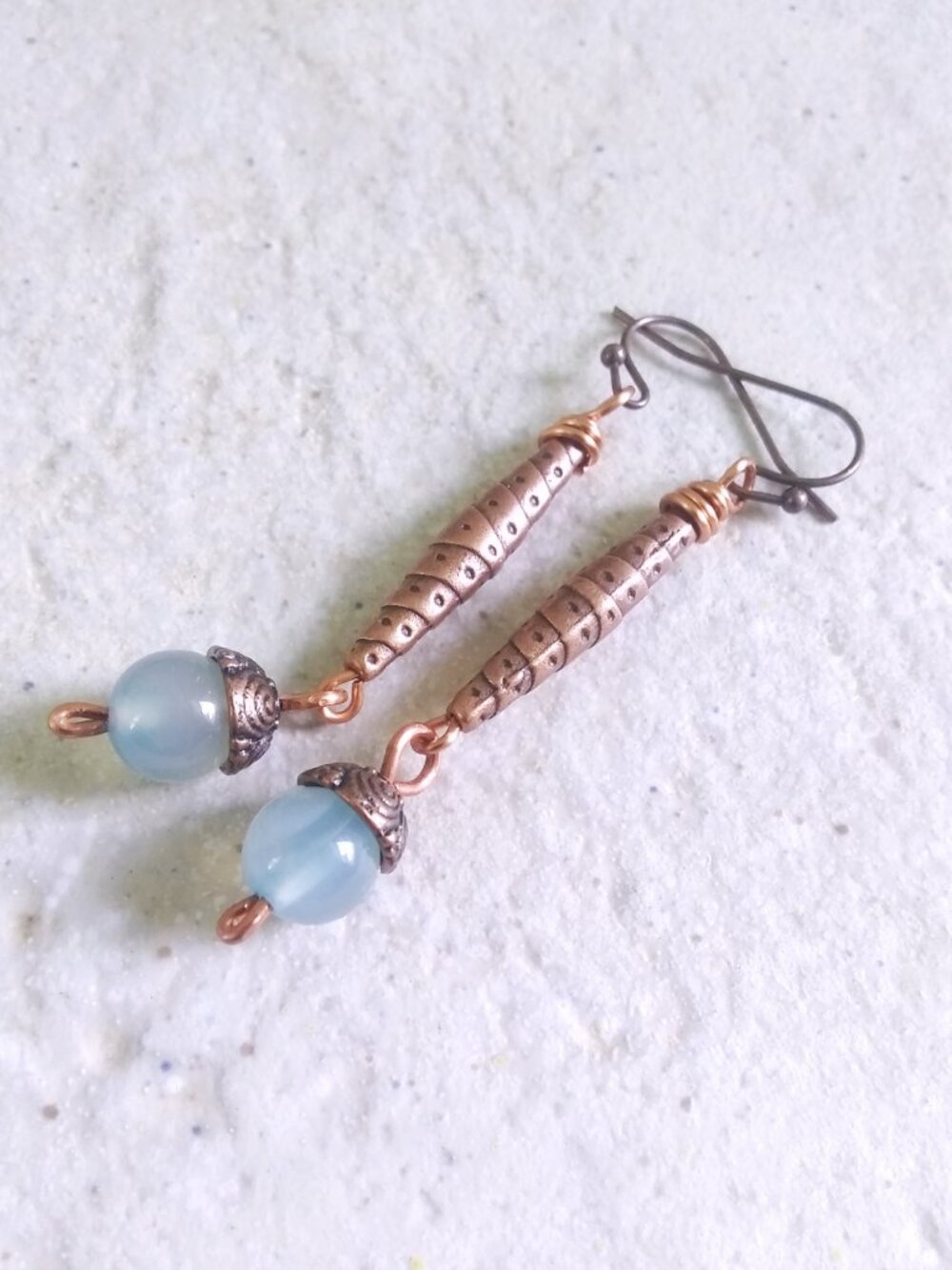Pale Blue Agate & Copper Dangle Earrings ~ Handmade ~ Festival Feminine Boho